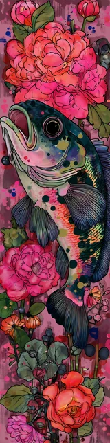 Free printable fish bookmark featuring diagonal swimming fish